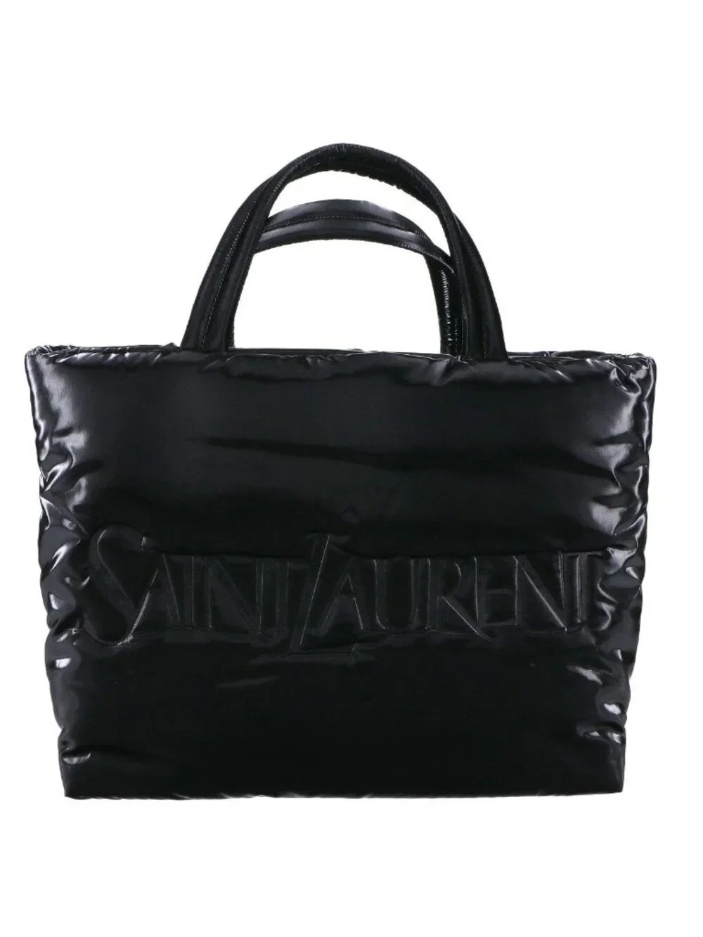 Saint Laurent Paris Silk Tech Canvas Embossed Logo Wide Puffer Tote